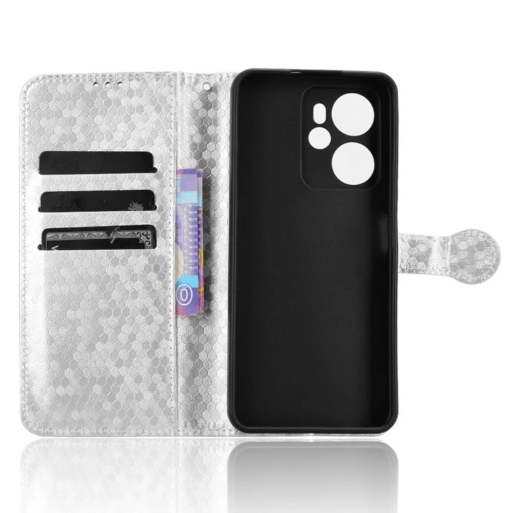 For Blackview Oscal Tiger 13 Wallet Case Dot Pattern Imprint PU Leather Phone Cover - Silver - 4