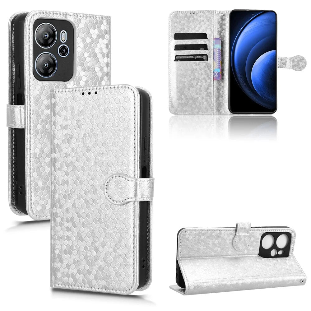 For Blackview Oscal Tiger 13 Wallet Case Dot Pattern Imprint PU Leather Phone Cover - Silver - 5