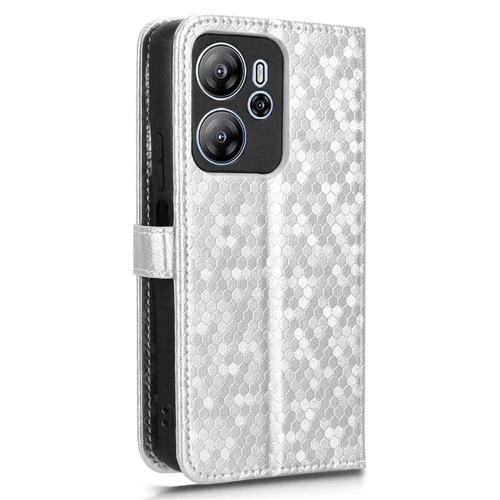 For Blackview Oscal Tiger 13 Wallet Case Dot Pattern Imprint PU Leather Phone Cover - Silver - 7