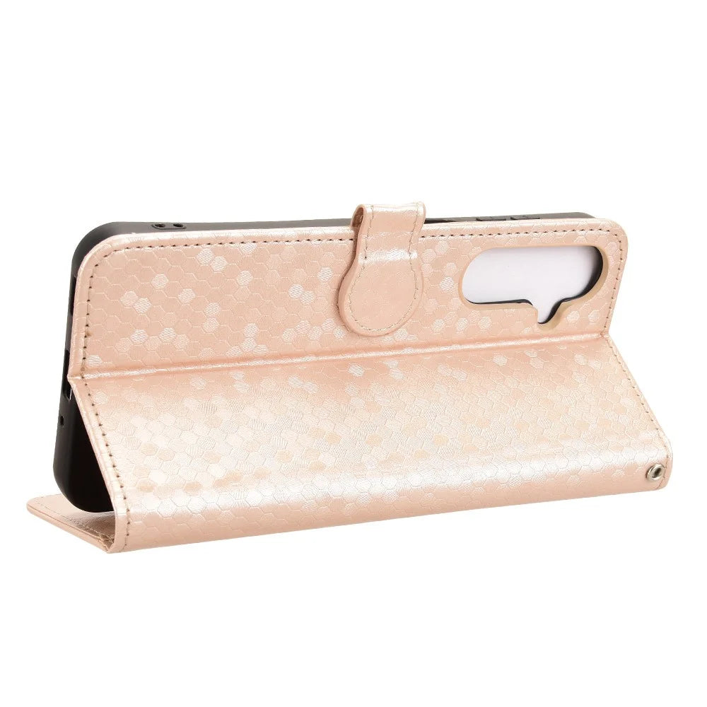 For Samsung Galaxy M16 5G  /  F16 5G Wallet Case Dot Pattern Imprint PU Leather Phone Cover - Rose Gold - 3