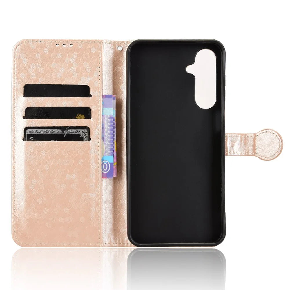 For Samsung Galaxy M16 5G  /  F16 5G Wallet Case Dot Pattern Imprint PU Leather Phone Cover - Rose Gold - 4
