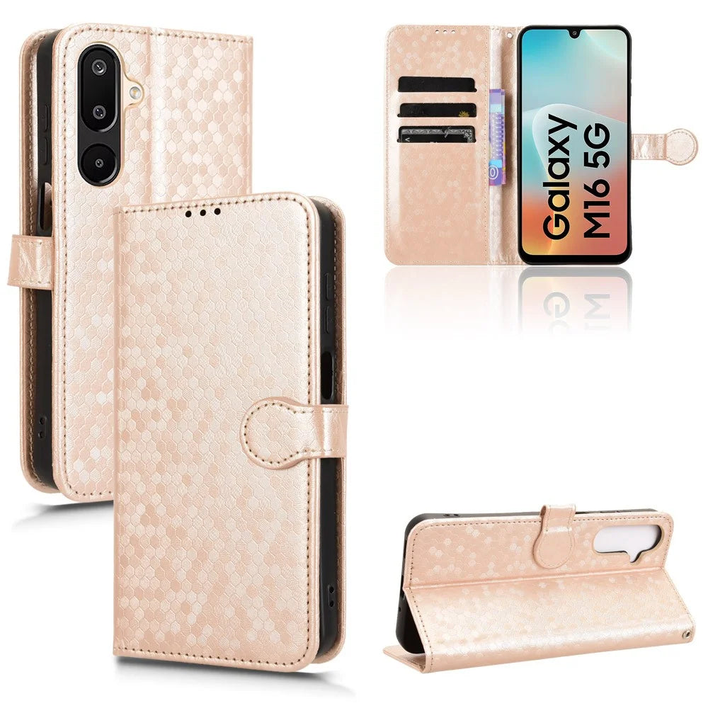For Samsung Galaxy M16 5G  /  F16 5G Wallet Case Dot Pattern Imprint PU Leather Phone Cover - Rose Gold - 5