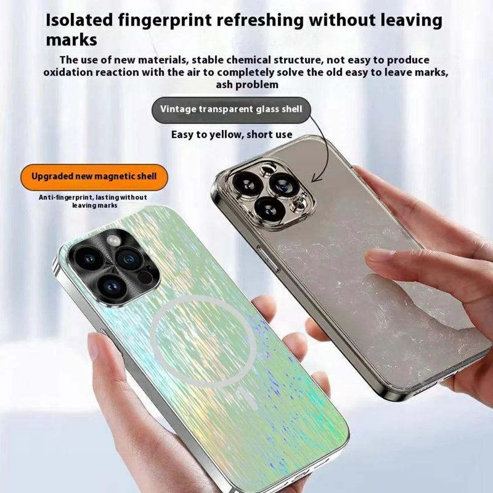 For iPhone 14 Pro Max Magnetic Case Dazzling Shockproof Ultra Slim PC Phone Back Cover - Pink - 4