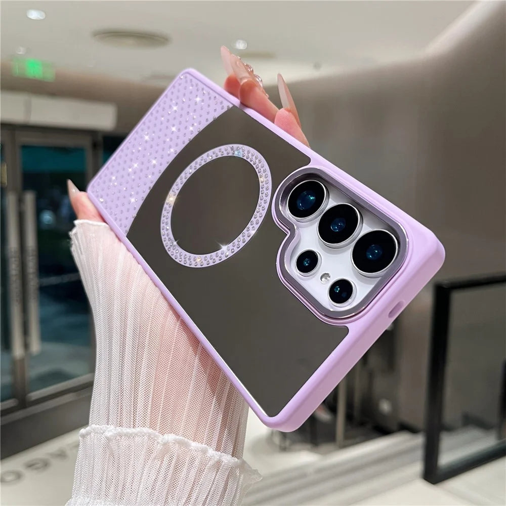 For Samsung Galaxy S25 Ultra Magnetic Case Mirror Surface TPU + PC Shockproof Phone Cover - Purple - 3