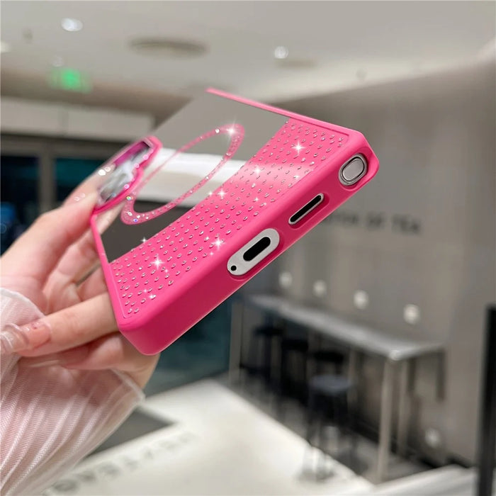 For Samsung Galaxy S24 Ultra Magnetic Case Mirror Surface TPU + PC Shockproof Phone Cover - Rose - 4