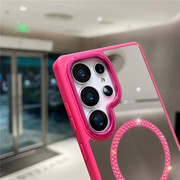 For Samsung Galaxy S24 Ultra Magnetic Case Mirror Surface TPU + PC Shockproof Phone Cover - Rose - 6
