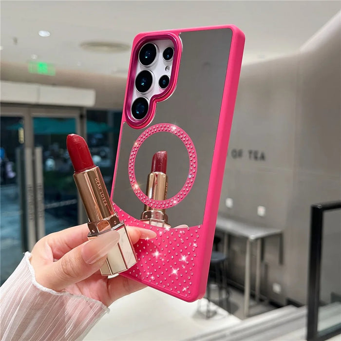 For Samsung Galaxy S24 Ultra Magnetic Case Mirror Surface TPU + PC Shockproof Phone Cover - Rose - 7