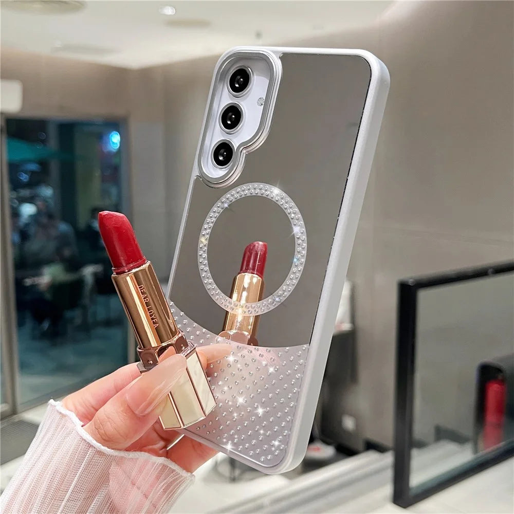 For Samsung Galaxy S25 / S24 Magnetic Case Mirror Surface TPU + PC Shockproof Phone Cover - Silver - 2