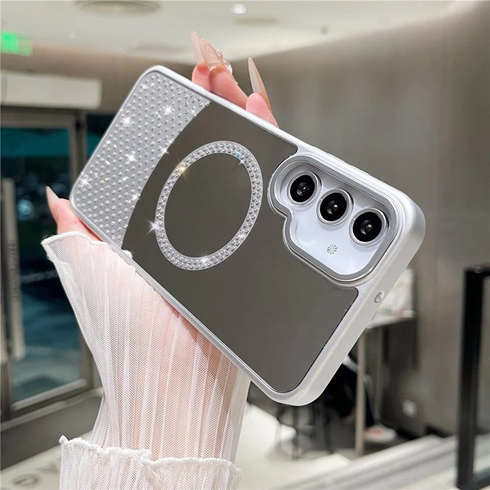 For Samsung Galaxy S25 / S24 Magnetic Case Mirror Surface TPU + PC Shockproof Phone Cover - Silver - 3