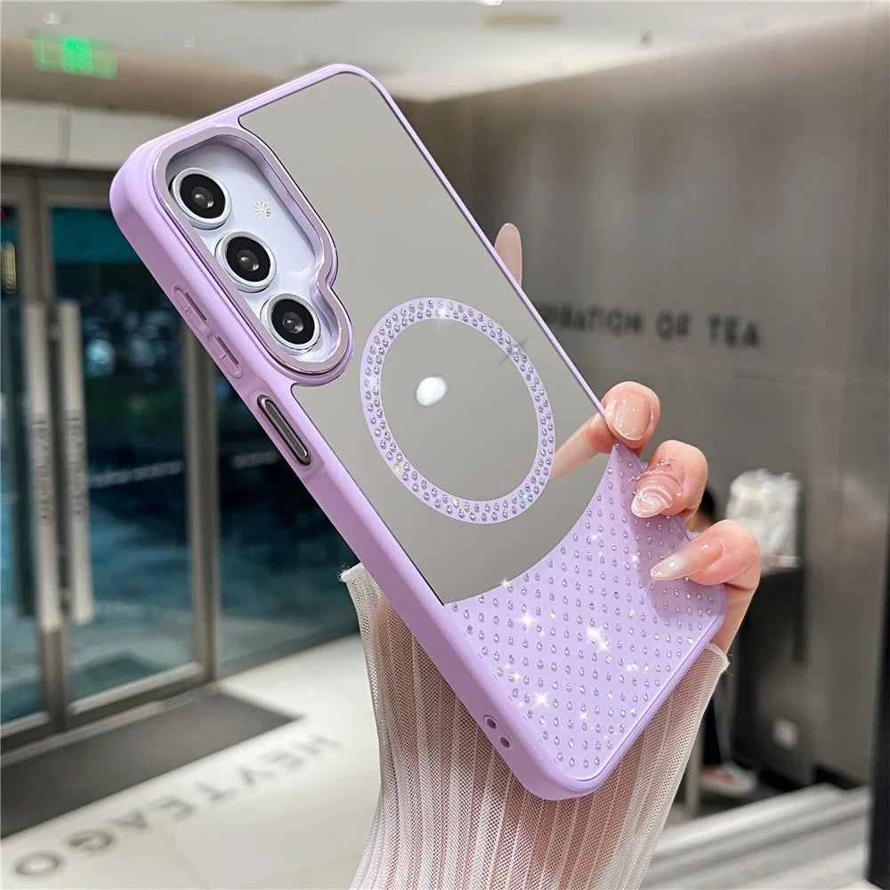 For Samsung Galaxy A55 5G Magnetic Case Mirror Surface TPU + PC Shockproof Phone Cover - Purple - 1