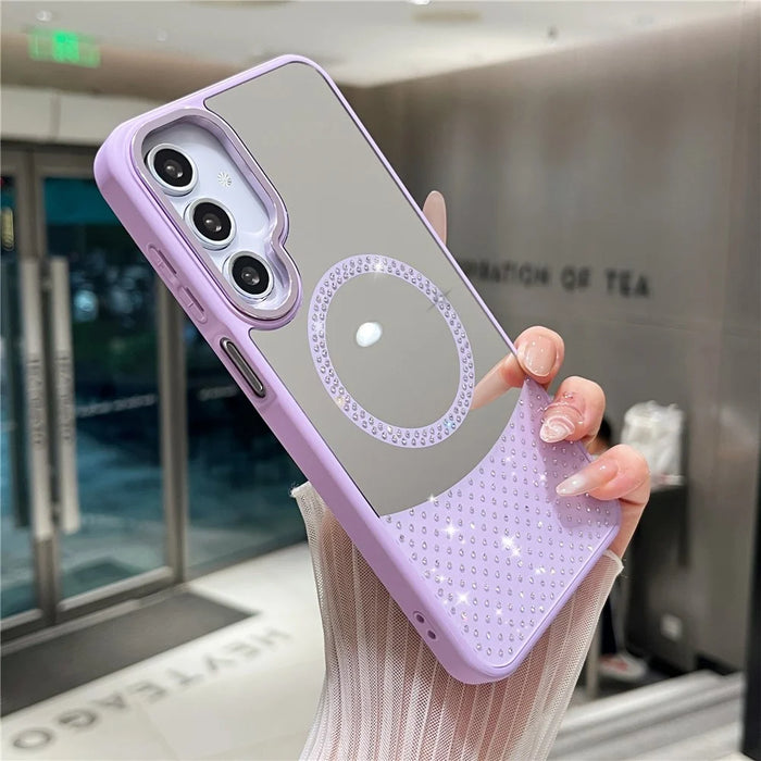 For Samsung Galaxy A55 5G Magnetic Case Mirror Surface TPU + PC Shockproof Phone Cover - Purple - 1