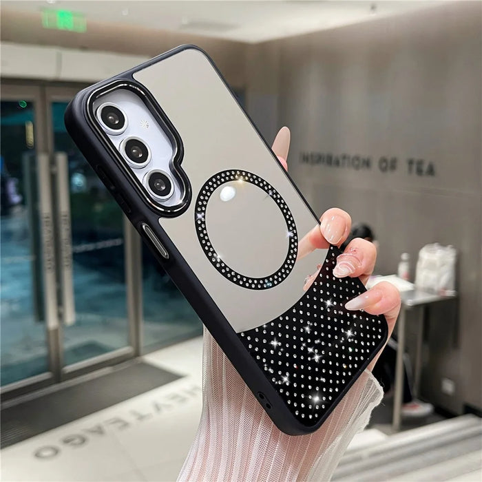 For Samsung Galaxy A36 5G / A56 5G Magnetic Case Mirror Surface TPU + PC Shockproof Phone Cover - Black - 1