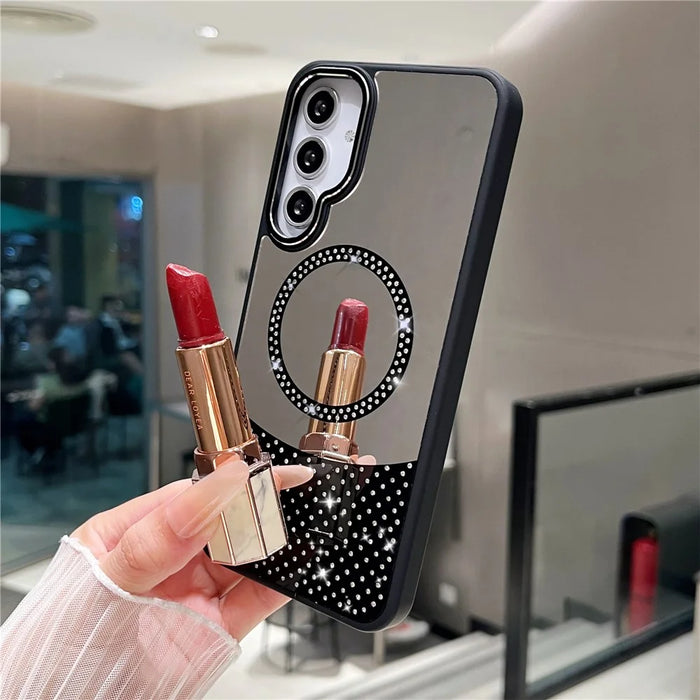 For Samsung Galaxy A36 5G / A56 5G Magnetic Case Mirror Surface TPU + PC Shockproof Phone Cover - Black - 2