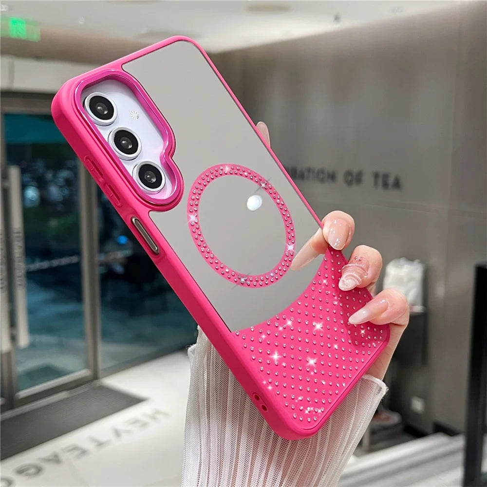 For Samsung Galaxy A26 5G Magnetic Case Mirror Surface TPU + PC Shockproof Phone Cover - Rose - 1