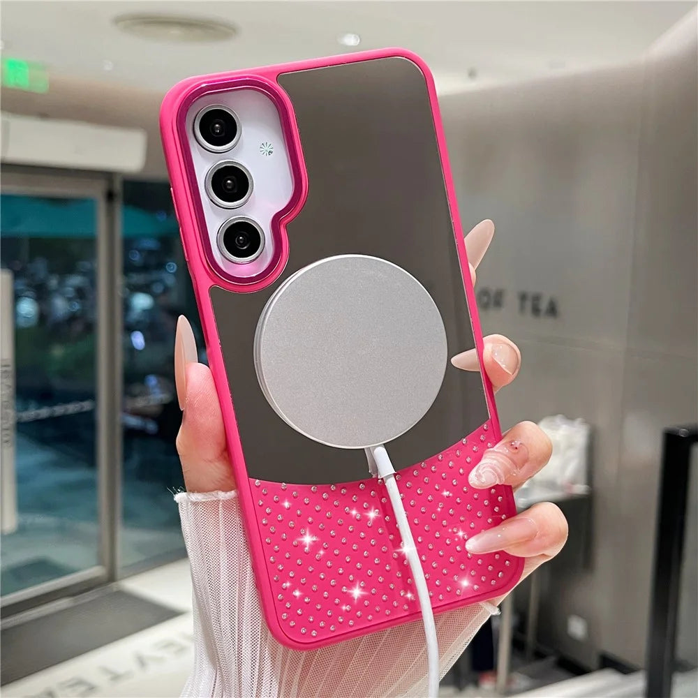 For Samsung Galaxy A26 5G Magnetic Case Mirror Surface TPU + PC Shockproof Phone Cover - Rose - 2
