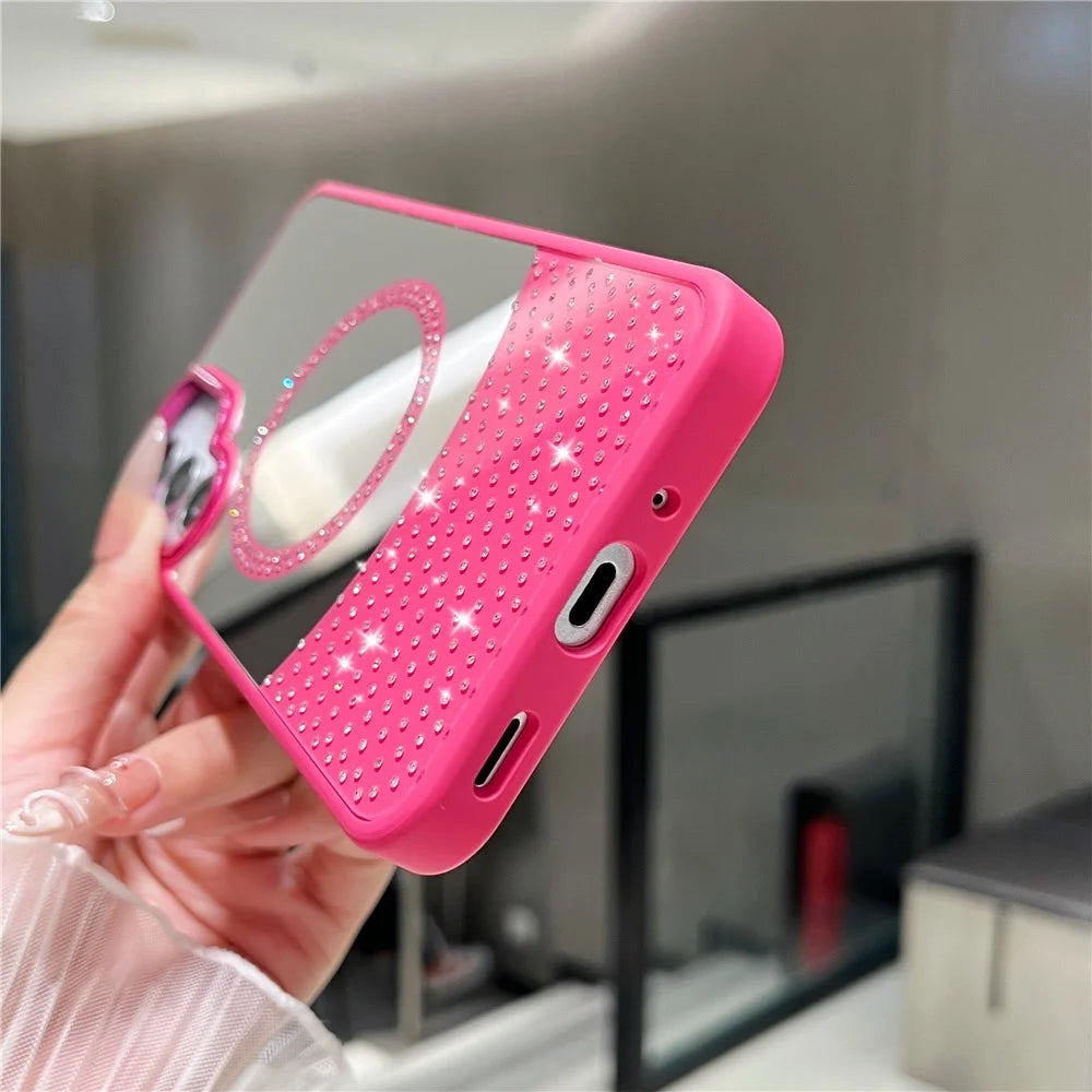 For Samsung Galaxy A26 5G Magnetic Case Mirror Surface TPU + PC Shockproof Phone Cover - Rose - 3