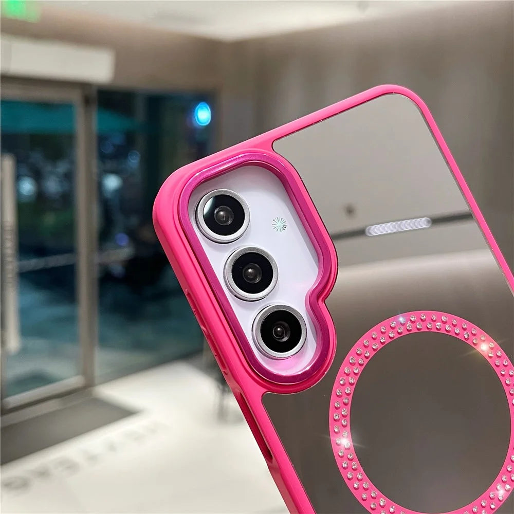 For Samsung Galaxy A26 5G Magnetic Case Mirror Surface TPU + PC Shockproof Phone Cover - Rose - 5