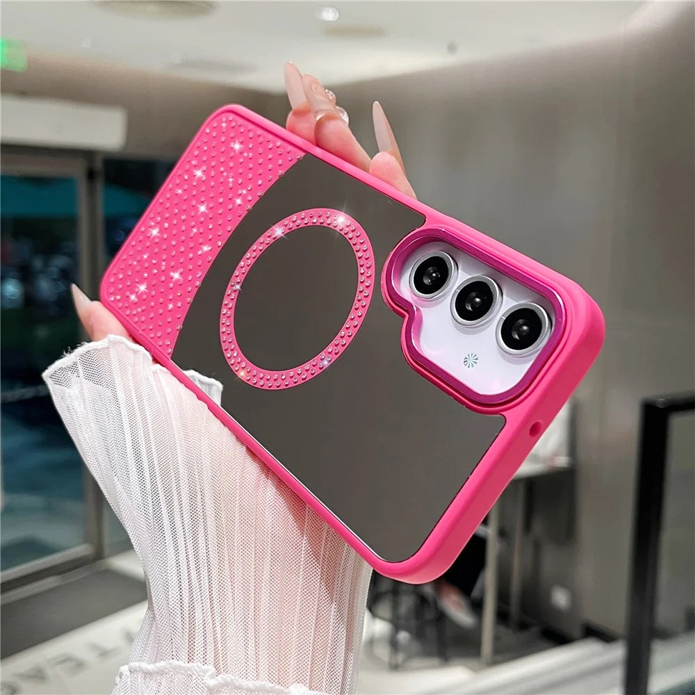 For Samsung Galaxy A26 5G Magnetic Case Mirror Surface TPU + PC Shockproof Phone Cover - Rose - 6