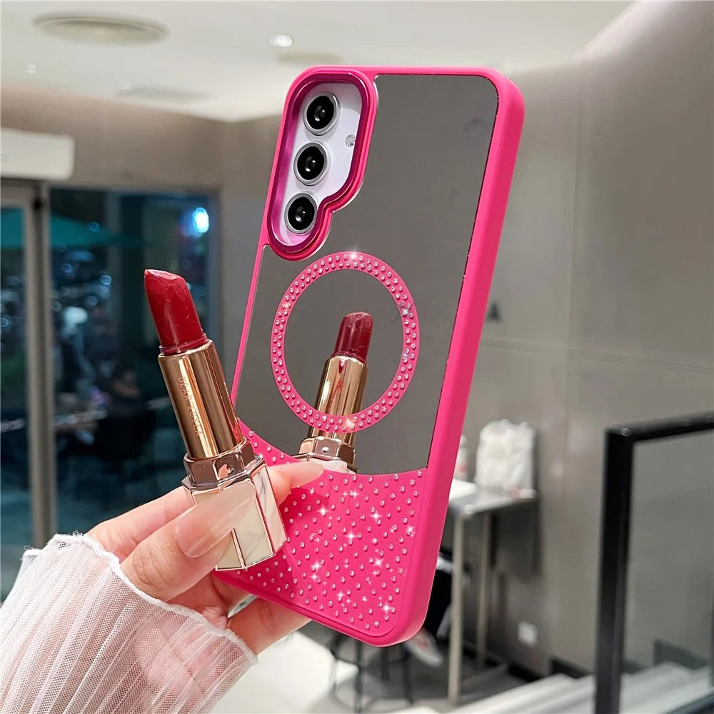 For Samsung Galaxy A26 5G Magnetic Case Mirror Surface TPU + PC Shockproof Phone Cover - Rose - 7