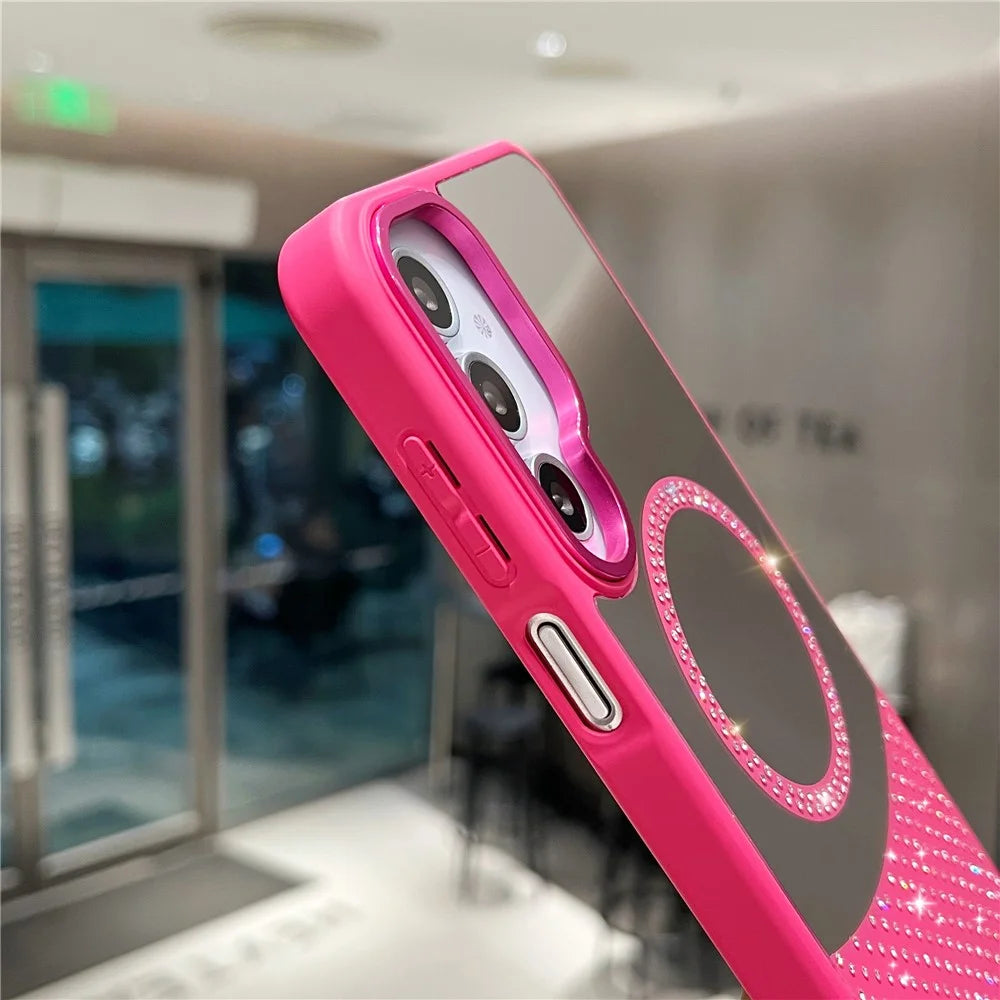 For Samsung Galaxy A25 5G (Global) (161.0 x 76.5 x 8.3mm) Magnetic Case Mirror Surface TPU + PC Shockproof Phone Cover - Rose - 4