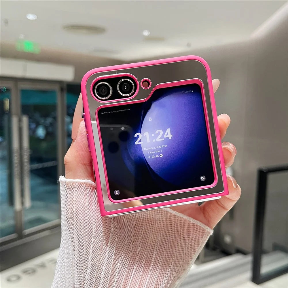 For Samsung Galaxy Z Flip7 FE 5G / Z Flip6 5G Magnetic Case Mirror Surface TPU + PC Shockproof Phone Cover - Rose - 5