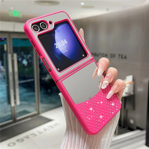 For Samsung Galaxy Z Flip7 FE 5G / Z Flip6 5G Case Mirror Surface TPU + PC Shockproof Phone with Metal Lens Frame - Rose - 1