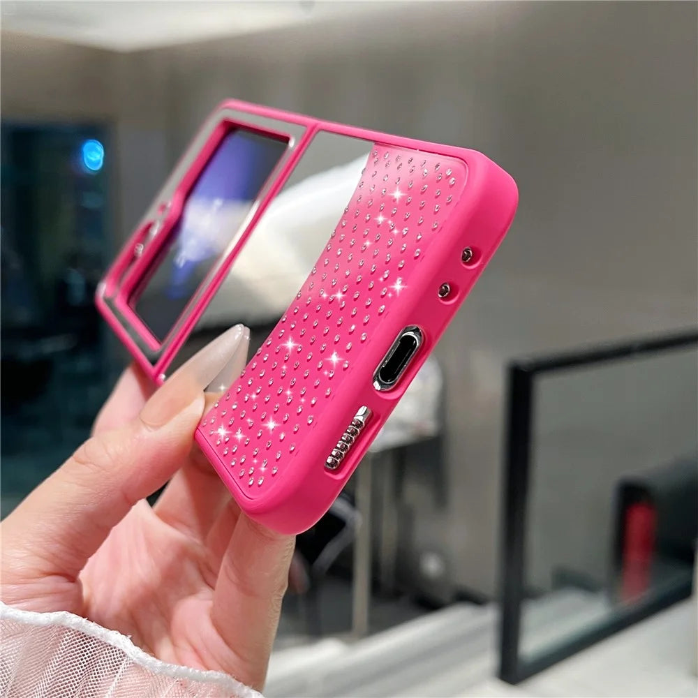 For Samsung Galaxy Z Flip7 FE 5G / Z Flip6 5G Case Mirror Surface TPU + PC Shockproof Phone with Metal Lens Frame - Rose - 2