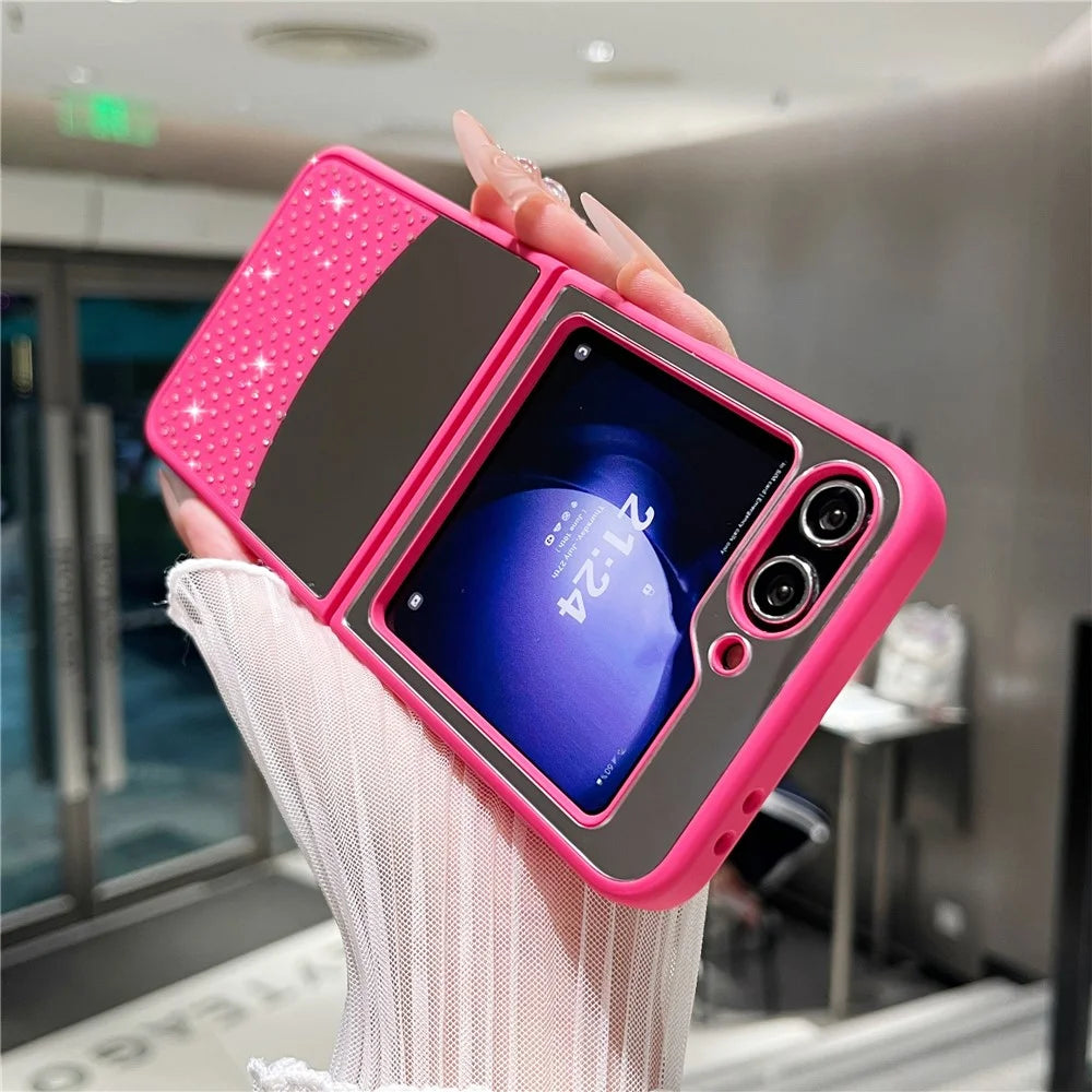 For Samsung Galaxy Z Flip7 FE 5G / Z Flip6 5G Case Mirror Surface TPU + PC Shockproof Phone with Metal Lens Frame - Rose - 3