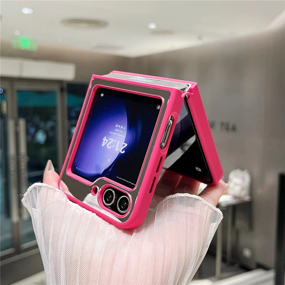 For Samsung Galaxy Z Flip7 FE 5G / Z Flip6 5G Case Mirror Surface TPU + PC Shockproof Phone with Metal Lens Frame - Rose - 5
