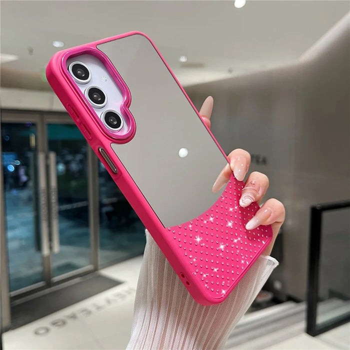 For Samsung Galaxy A16 4G / 5G Case Mirror Surface TPU + PC Shockproof Phone with Metal Lens Frame - Rose - 1