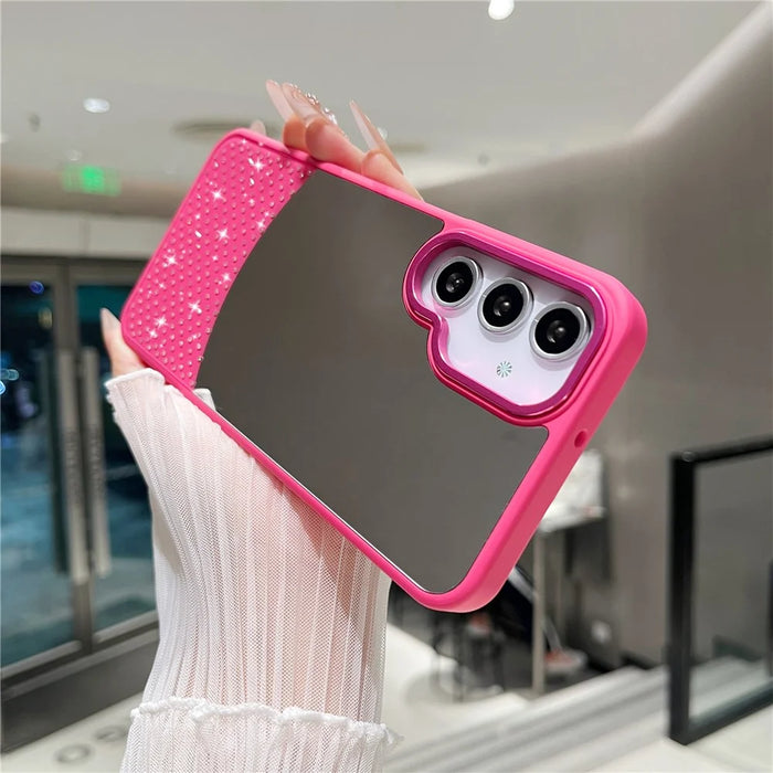 For Samsung Galaxy A16 4G / 5G Case Mirror Surface TPU + PC Shockproof Phone with Metal Lens Frame - Rose - 6