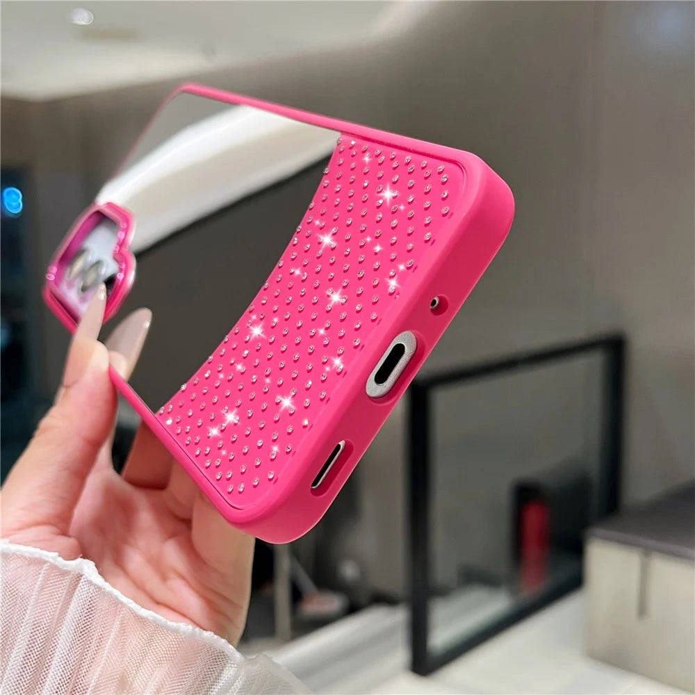 For Samsung Galaxy S25 / S24 Case Mirror Surface TPU + PC Shockproof Phone with Metal Lens Frame - Rose - 2
