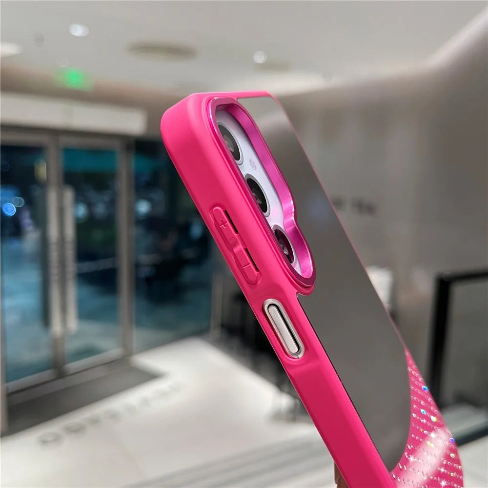 For Samsung Galaxy S25 / S24 Case Mirror Surface TPU + PC Shockproof Phone with Metal Lens Frame - Rose - 3