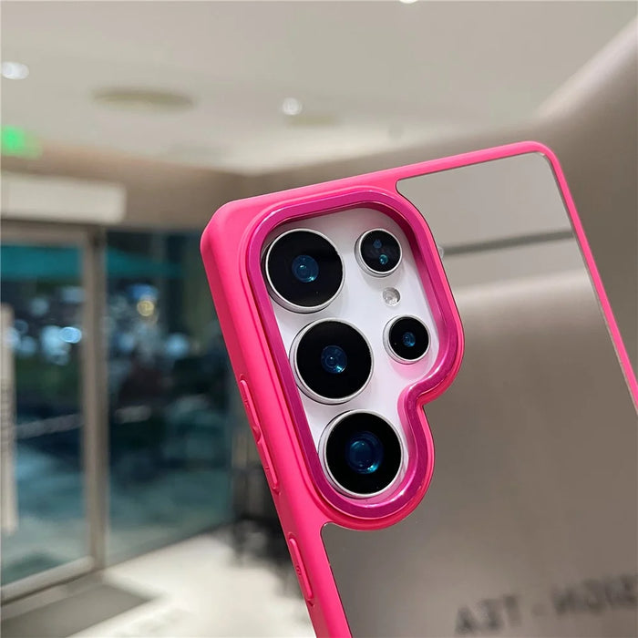 For Samsung Galaxy S24 Ultra Case Mirror Surface TPU + PC Shockproof Phone with Metal Lens Frame - Rose - 4