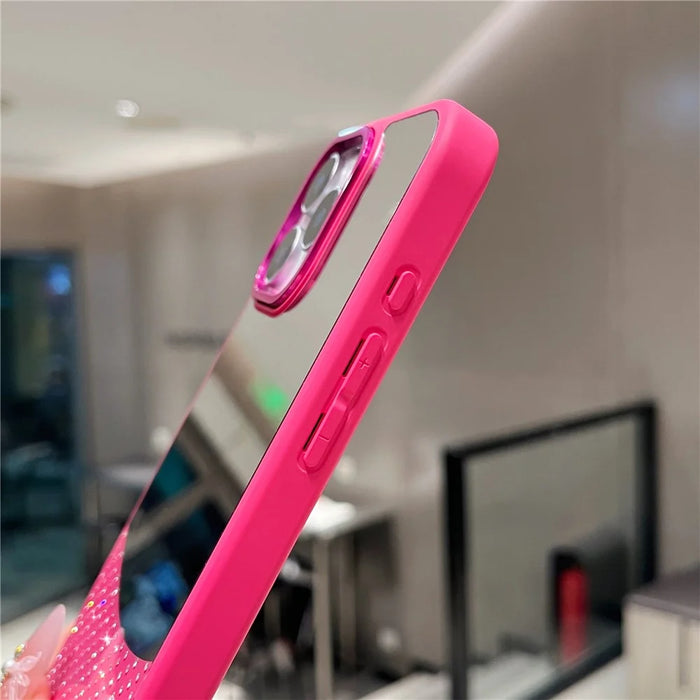 For iPhone 16 Pro Max Case Mirror Surface TPU + PC Shockproof Phone with Metal Lens Frame - Rose - 3
