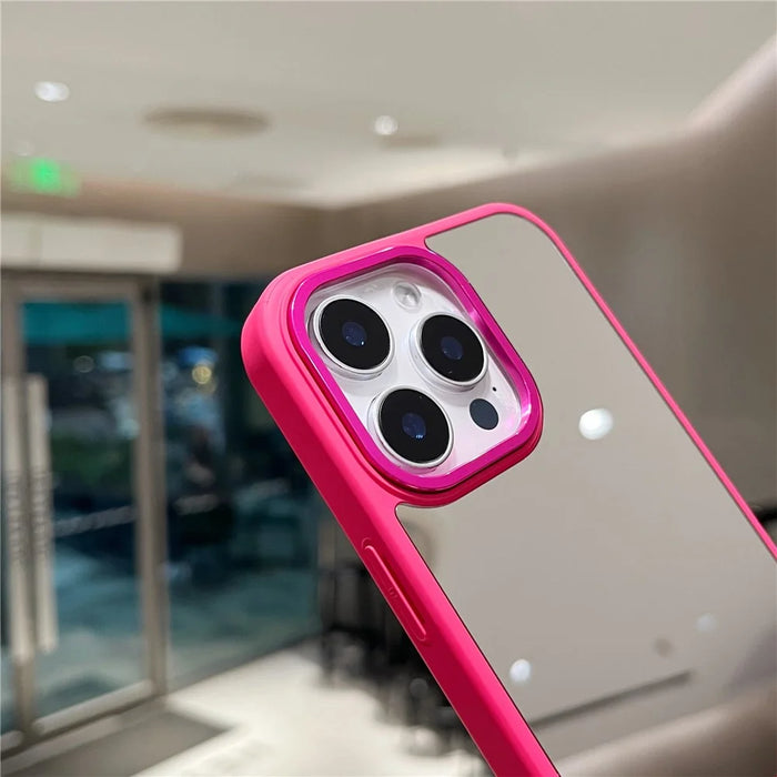 For iPhone 16 Pro Max Case Mirror Surface TPU + PC Shockproof Phone with Metal Lens Frame - Rose - 5