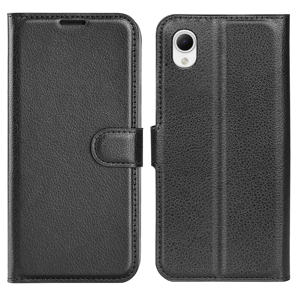 Litchi Texture PU Leather Phone Case for Samsung Galaxy A23e, Anti-scratch Wallet Stand Protective Phone Cover - Black - 1