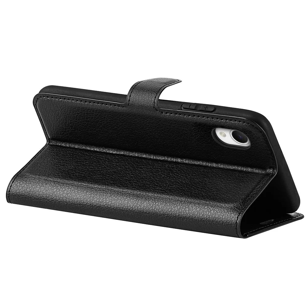 Litchi Texture PU Leather Phone Case for Samsung Galaxy A23e, Anti-scratch Wallet Stand Protective Phone Cover - Black - 4