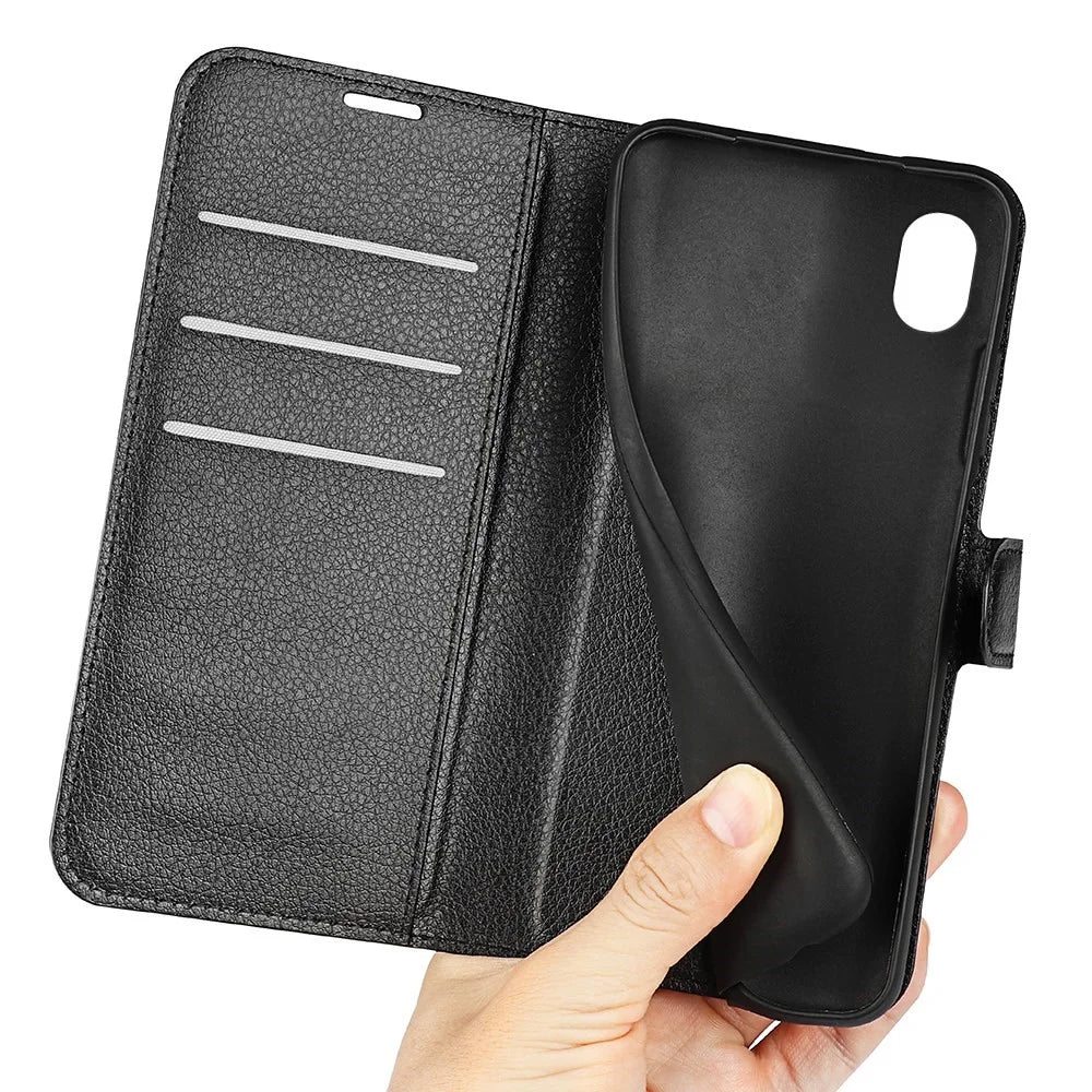 Litchi Texture PU Leather Phone Case for Samsung Galaxy A23e, Anti-scratch Wallet Stand Protective Phone Cover - Black - 5