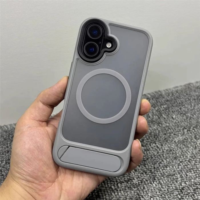 For iPhone 16 Plus Magnetic Case with Kickstand Drop Proof PC + TPU Phone Back Cover - Grey - 1