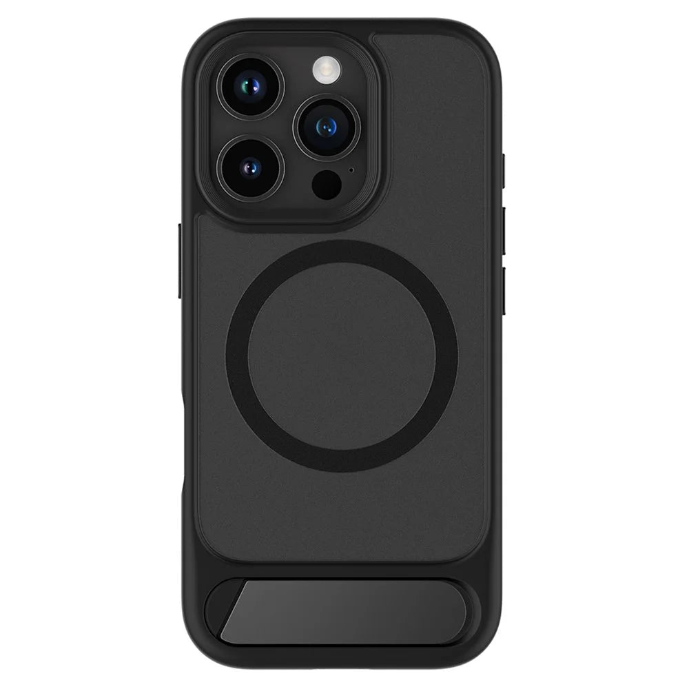 For iPhone 16 Pro Max Magnetic Case with Kickstand Drop Proof PC + TPU Phone Back Cover - Black - 1