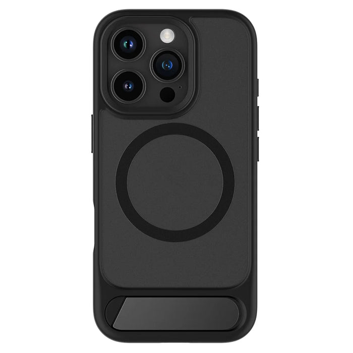 For iPhone 16 Pro Max Magnetic Case with Kickstand Drop Proof PC + TPU Phone Back Cover - Black - 1
