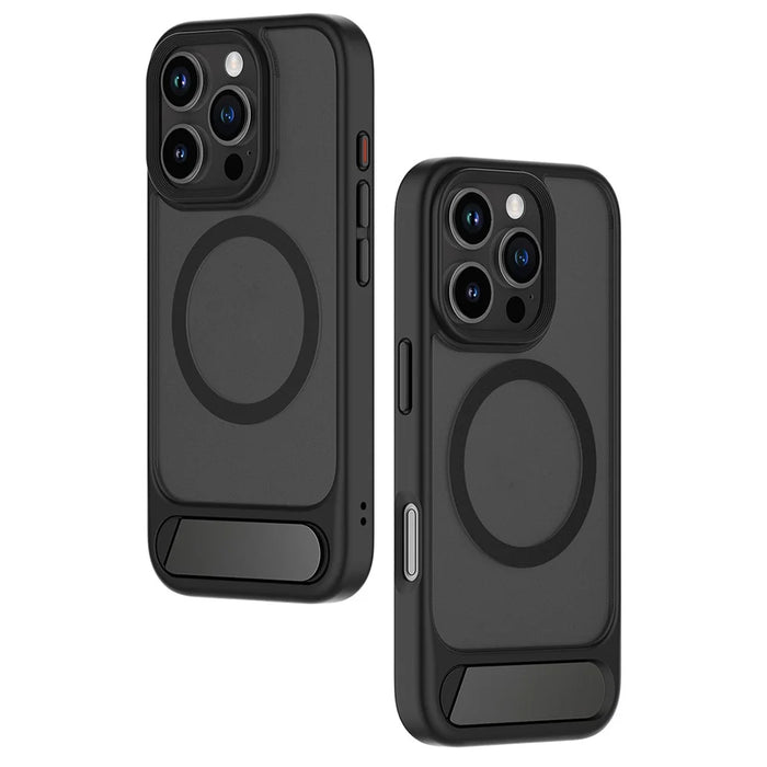 For iPhone 16 Pro Max Magnetic Case with Kickstand Drop Proof PC + TPU Phone Back Cover - Black - 2