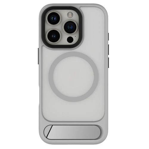 For iPhone 16 Pro Magnetic Case with Kickstand Drop Proof PC + TPU Phone Back Cover - Grey - 1