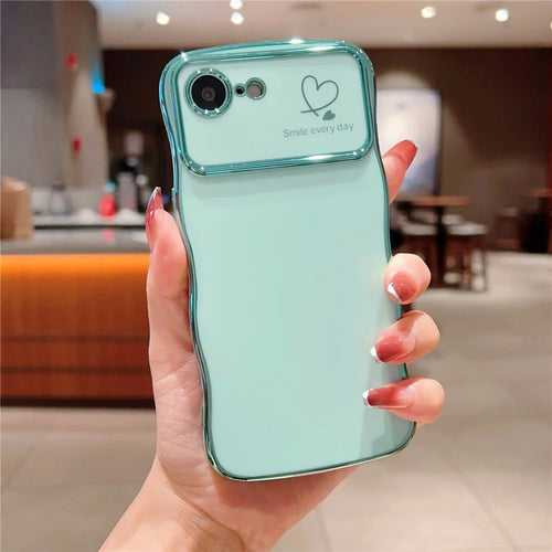 For iPhone 17e / 16e Case Love Hearts TPU Phone Cover Curly Wave Frame Large Window - Green - 1