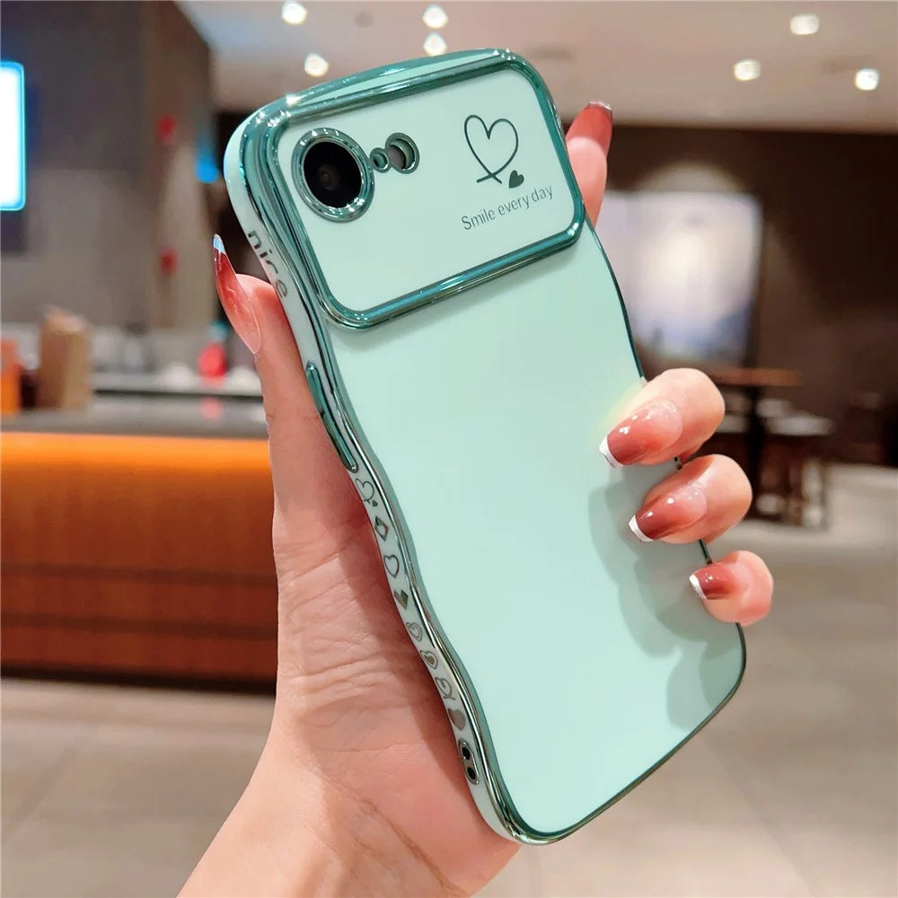 For iPhone 17e / 16e Case Love Hearts TPU Phone Cover Curly Wave Frame Large Window - Green - 2