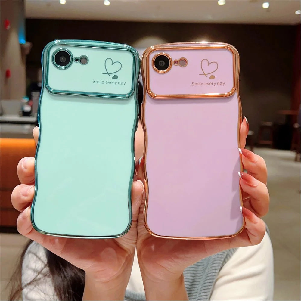 For iPhone 17e / 16e Case Love Hearts TPU Phone Cover Curly Wave Frame Large Window - Green - 4