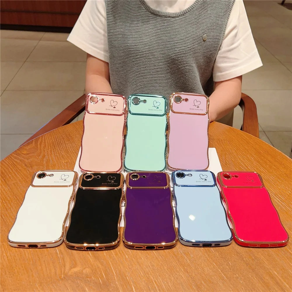 For iPhone 17e / 16e Case Love Hearts TPU Phone Cover Curly Wave Frame Large Window - Green - 5