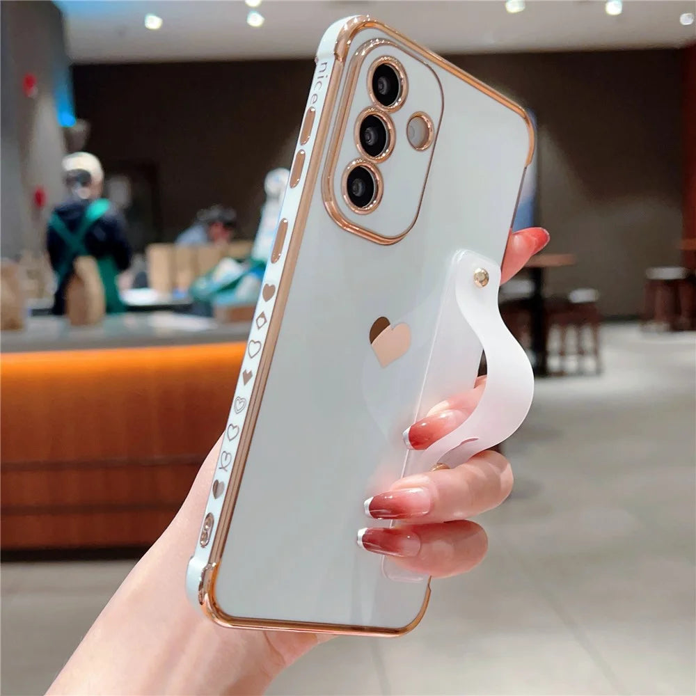 For Samsung Galaxy A55 5G Case with Strip Kickstand Electroplating Edge Love Heart Soft TPU Phone Cover - Ivory White - 2