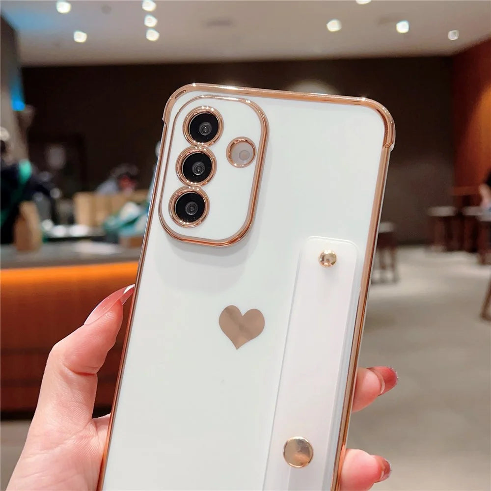 For Samsung Galaxy A55 5G Case with Strip Kickstand Electroplating Edge Love Heart Soft TPU Phone Cover - Ivory White - 4